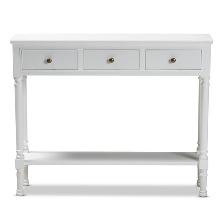Baxton Studio Calvin White Finished Wood 3-Drawer Entryway Console Table 165-10697